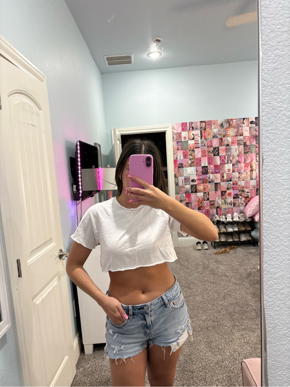 Topshop White Cropped Ruffle-Hem Tee